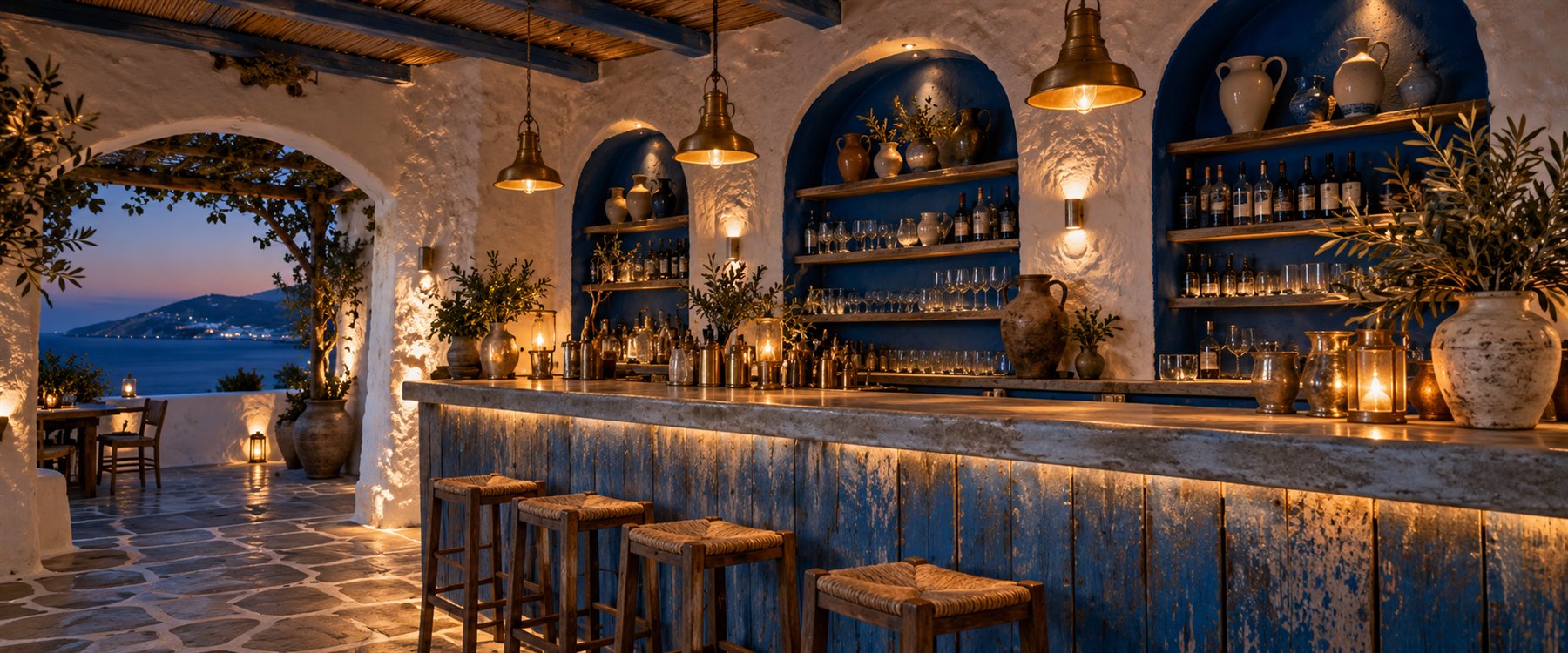 Stemningsbilde av en bar ved Egeerhavet